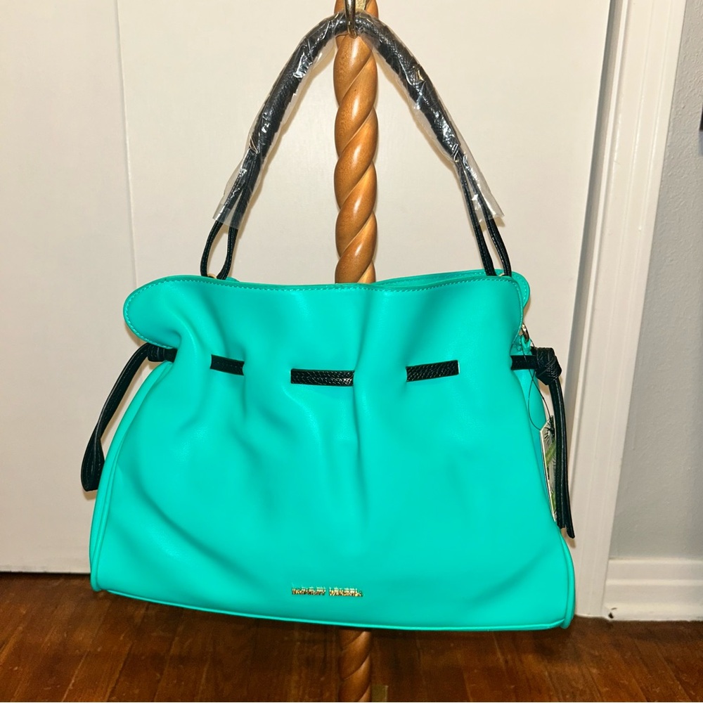 Badgley Mischka Solid/Snake Combo Bag Green, Black, Vegan Leather, Hobo, Summer